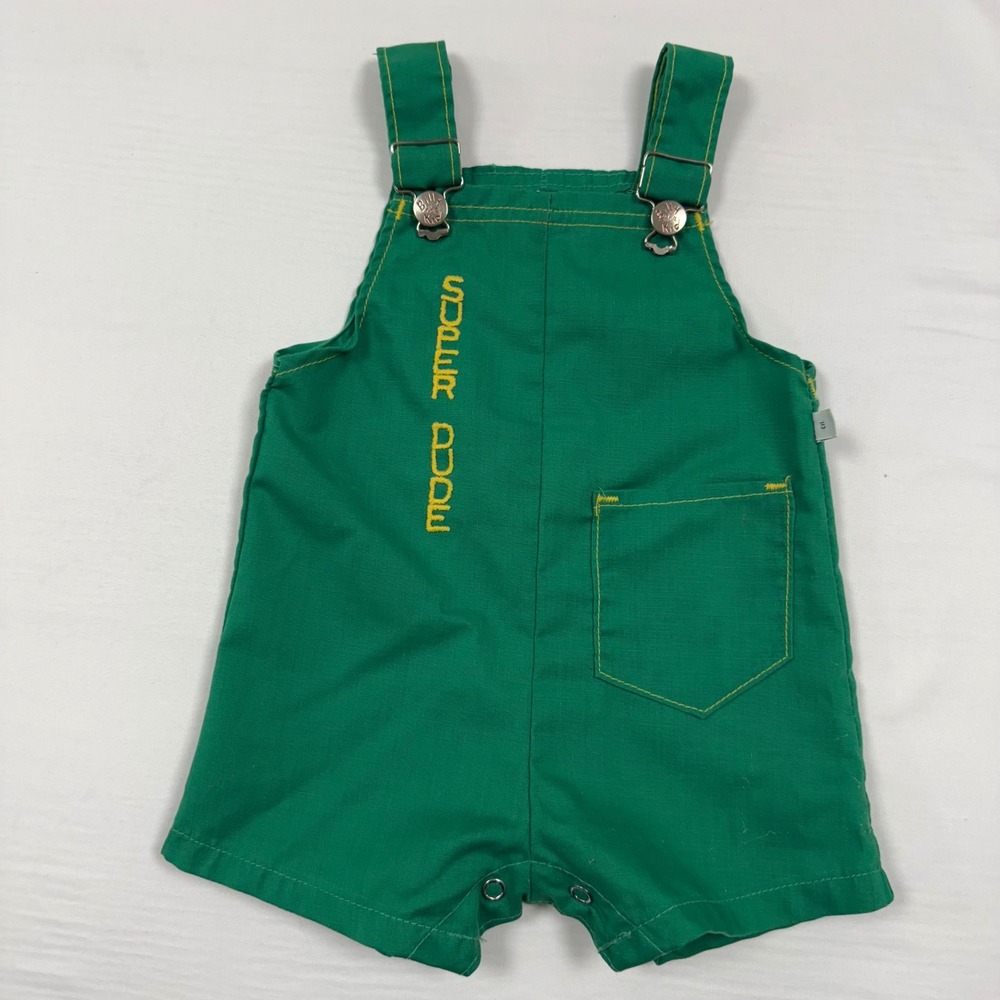 Rare Vtg Billy The Kid Green Super Dude Shortalls Overalls Kids Size 24 Months‎